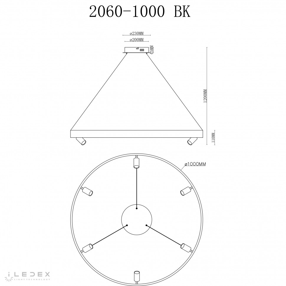 Светильник подвесной iLedex Vision 2060-D1000 BK