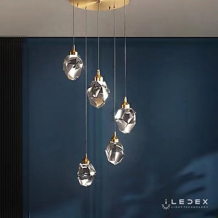 Подвесной светильник iLedex OXYGEN 9701P/5R BRASS&CLEAR
