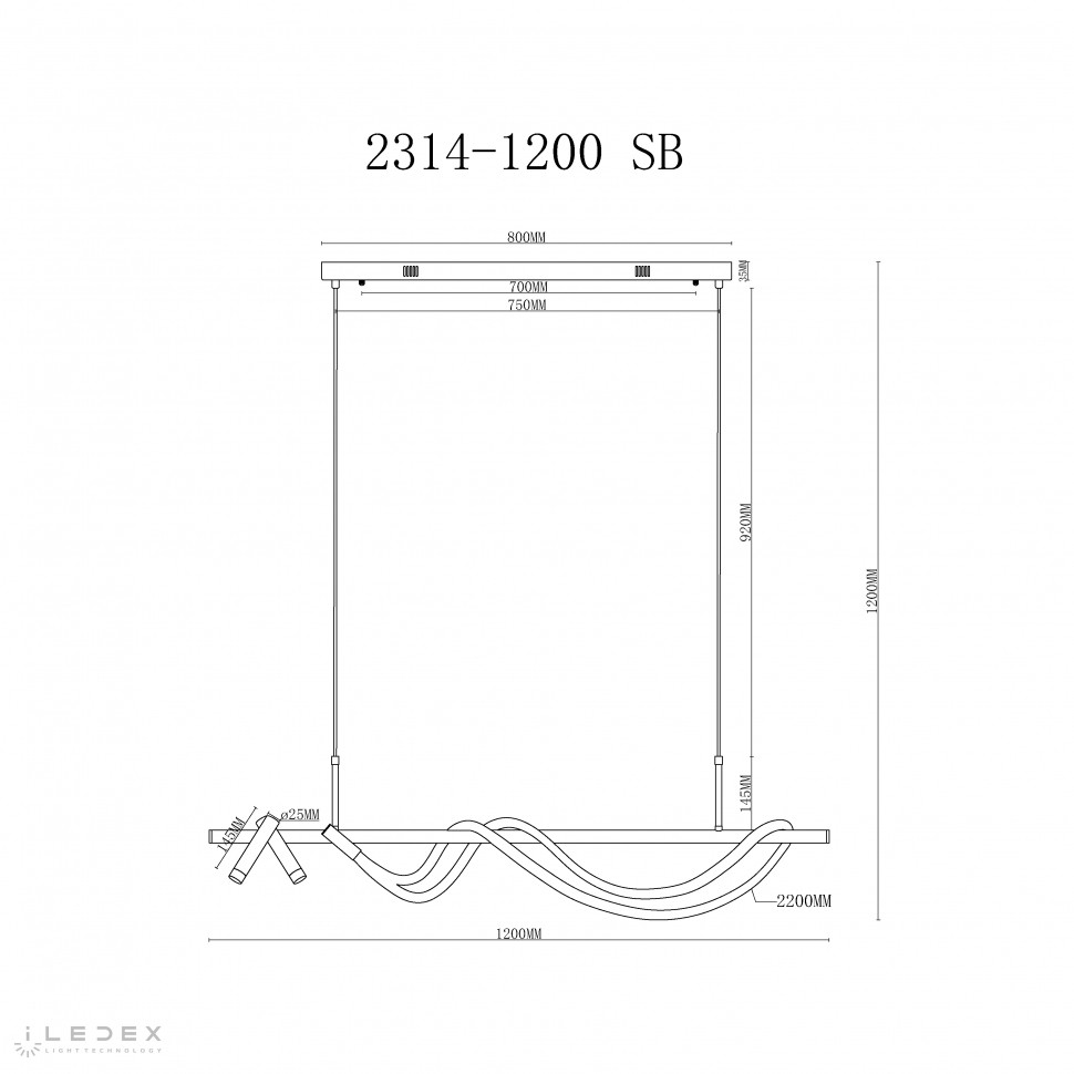 Светильник подвесной iLedex Cross 2314-1200 SB