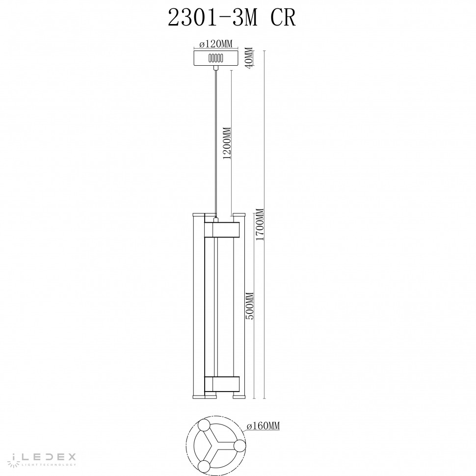 Светильник подвесной iLedex Rocks 2301-3M CR