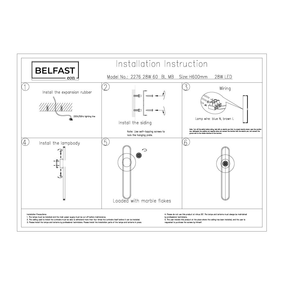 Настенный светильник Belfast Ravenhill 2276 28W 60 BL MB Черный / Камень